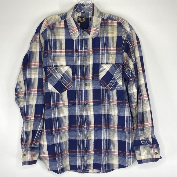 Vintage Long Trails Plaid Flannel Button Up Shirt Large Cotton - Picture 1 of 4